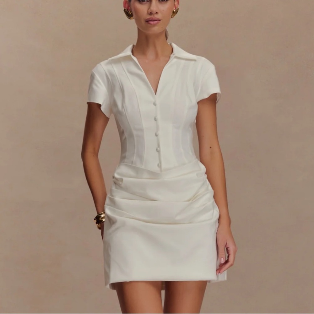 Meshki Cream Button-Front Mini Dress